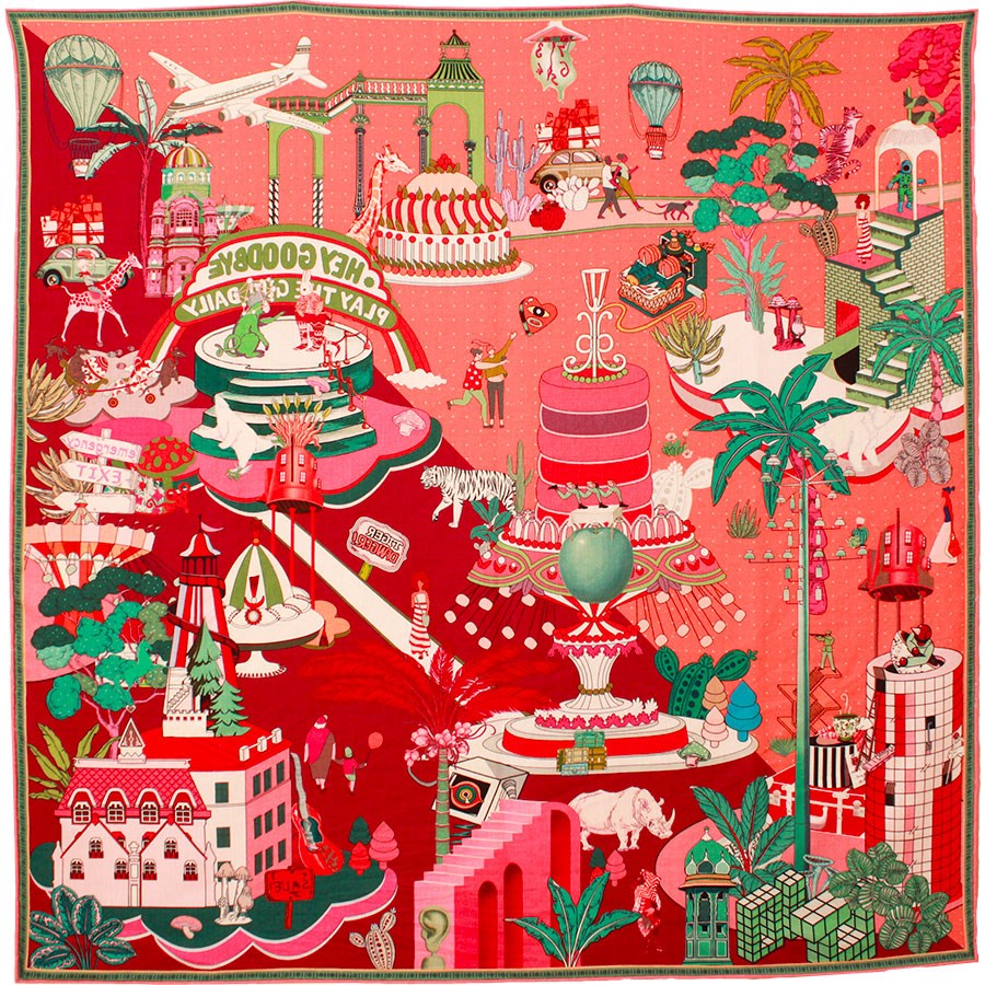 MAISON FANLI Wool & Silk Scarf 70x70cm -  Gateaux Lavender