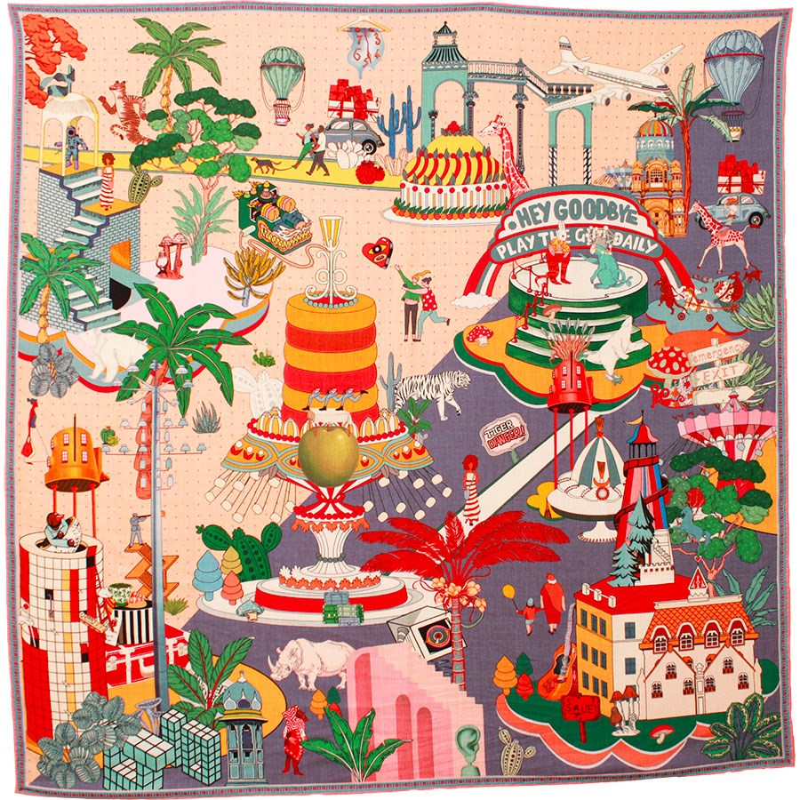 MAISON FANLI Wool & Silk Scarf  110x110cm - Gateaux Lavender