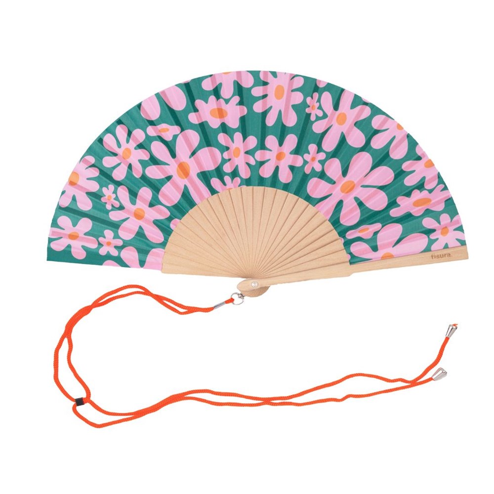 Hand Fan w/Gift Box "Pink & Green Flowers"