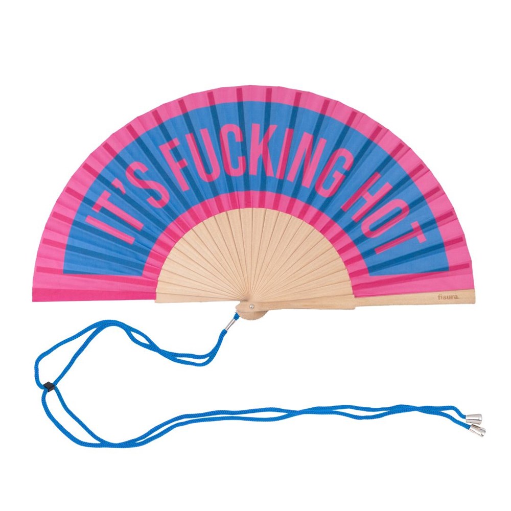 Hand Fan w/Gift Box 'It's fucking hot’ pink and blue
