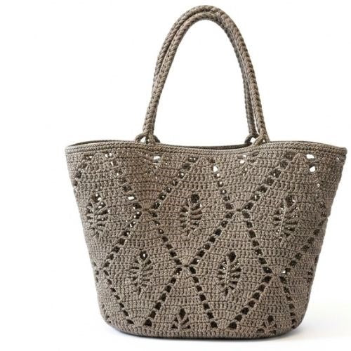 Josephine beige crochet tote bag with long shoulder handles and openwork diamond pattern