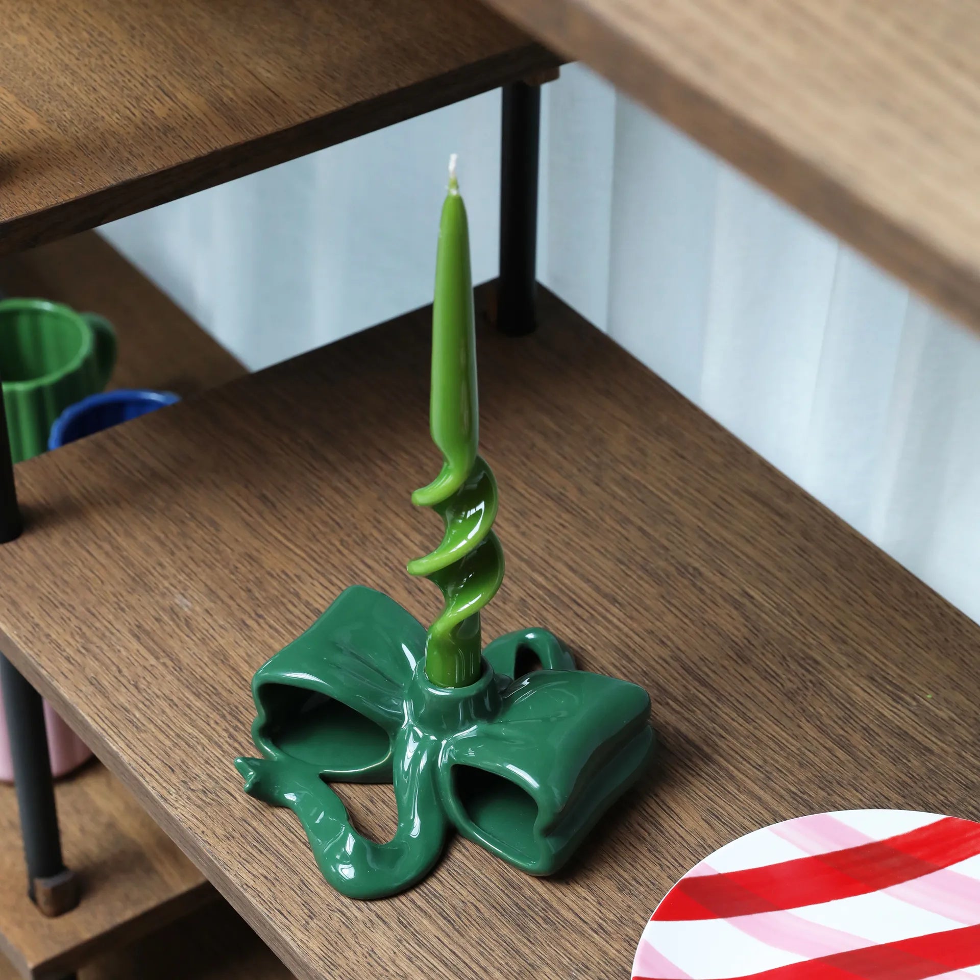 KLEVERING-Candle holder ribbon green