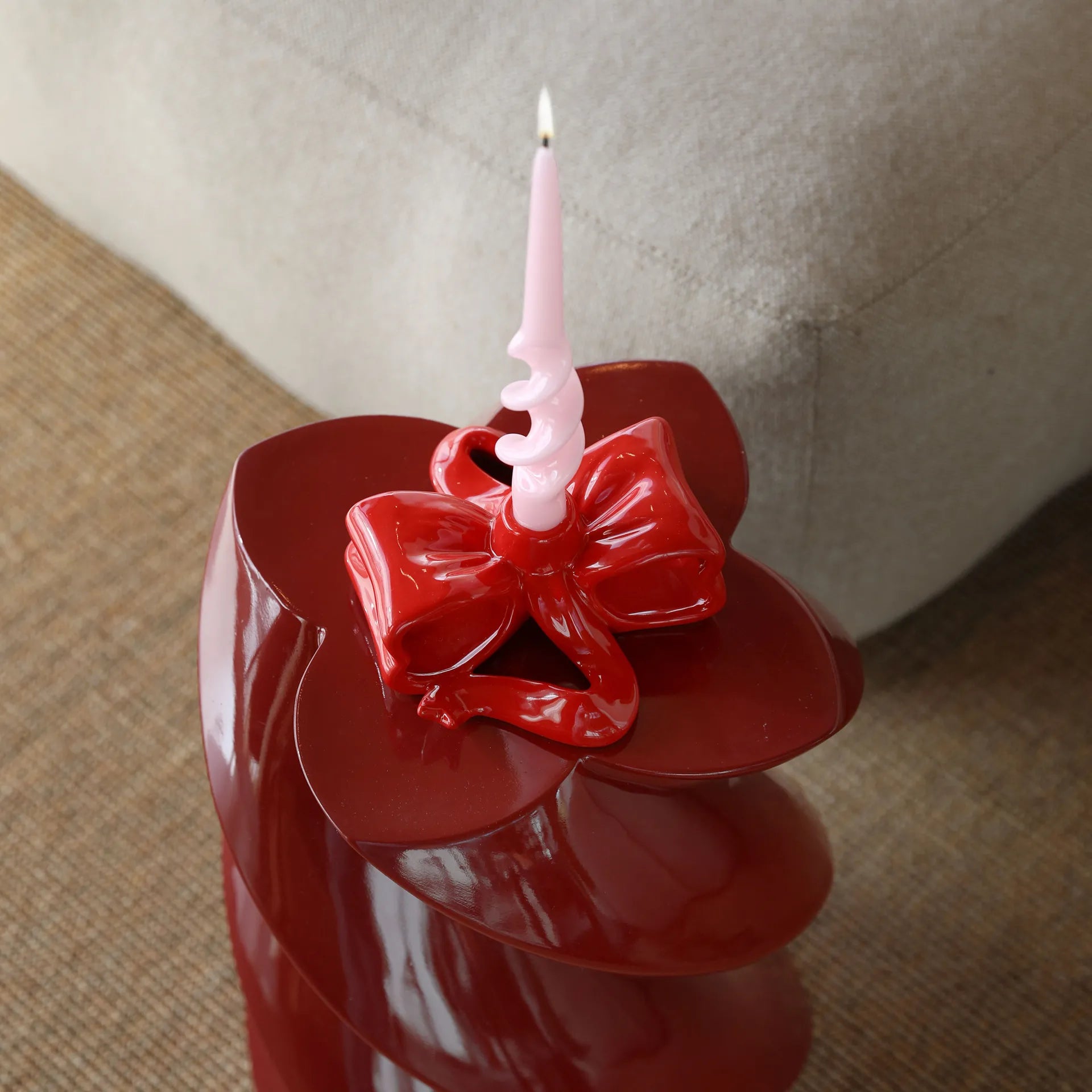 KLEVERING-Candle holder ribbon red