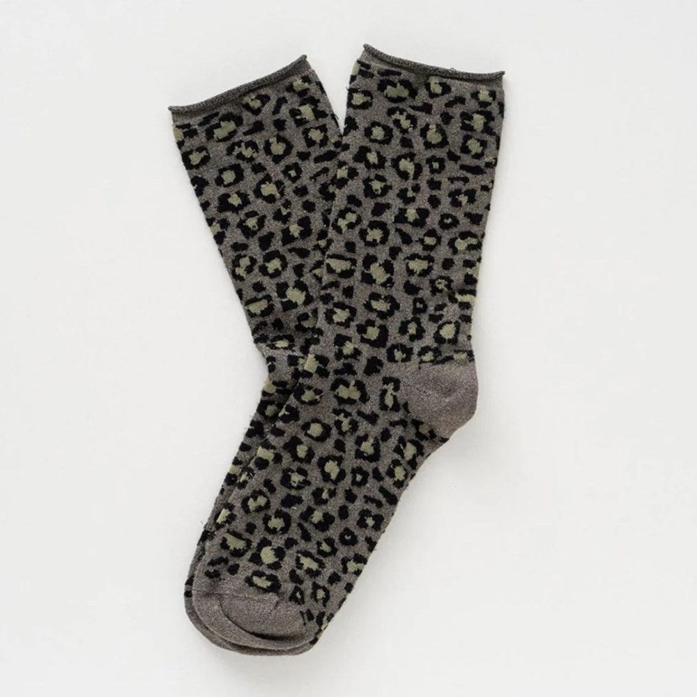 KLUE Glitter Lurex Socks | LEOPARD Dark Green