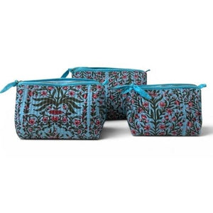 VOYAGE Lou aqua and pink floral toiletry bag set of 3 in graduated sizes