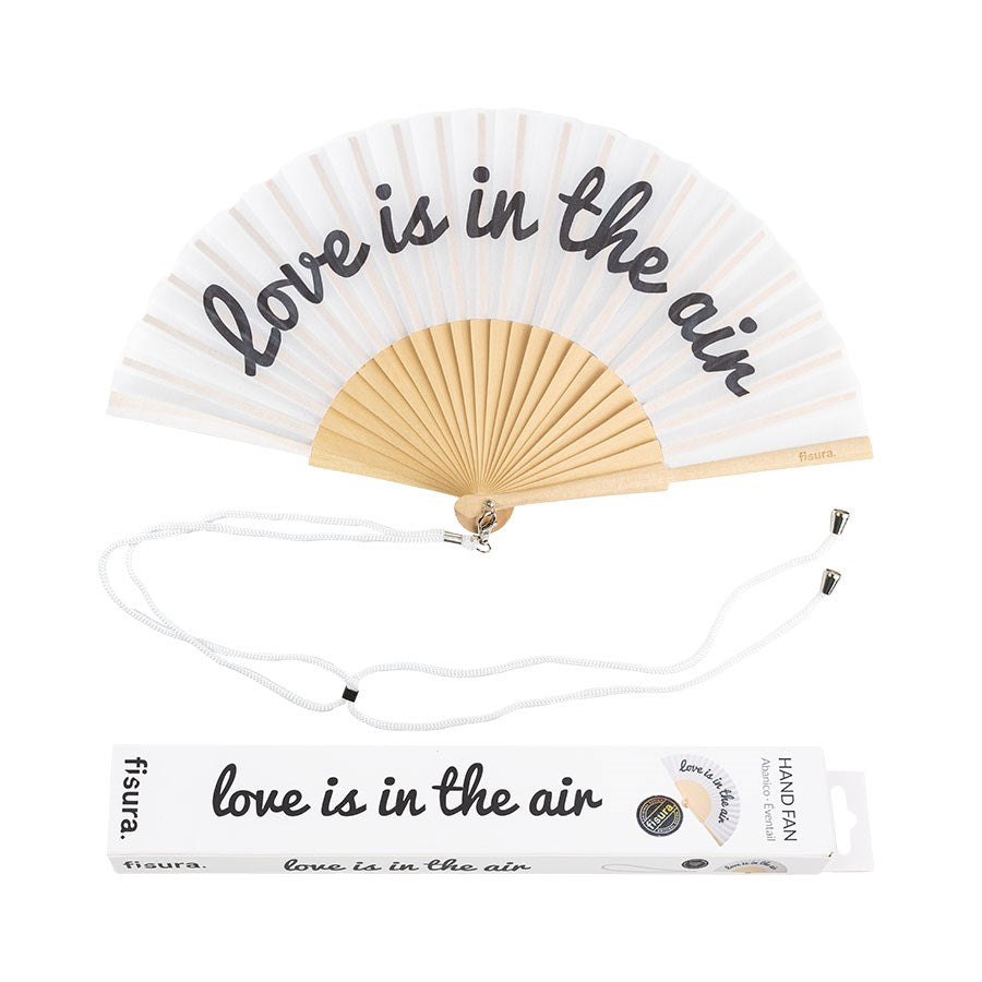 Hand Fan w/ Gift Box "Love is in the air" black and white