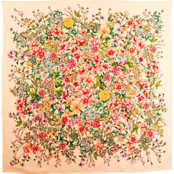 MAISON FANLI Wool & Silk Scarf 110x110cm - Floral Bouquet