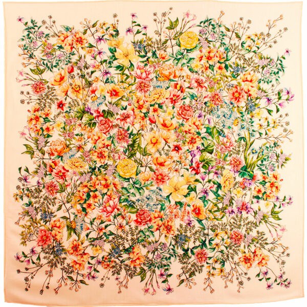 MAISON FANLI Wool & Silk Scarf 110x110cm - Floral Bouquet