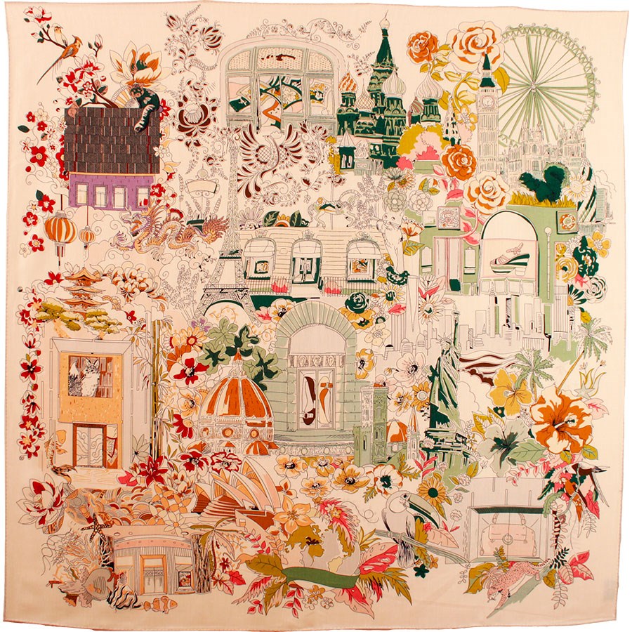 MAISON FANLI Wool & Silk Scarf 110x110cm - Romantic Paris Cream