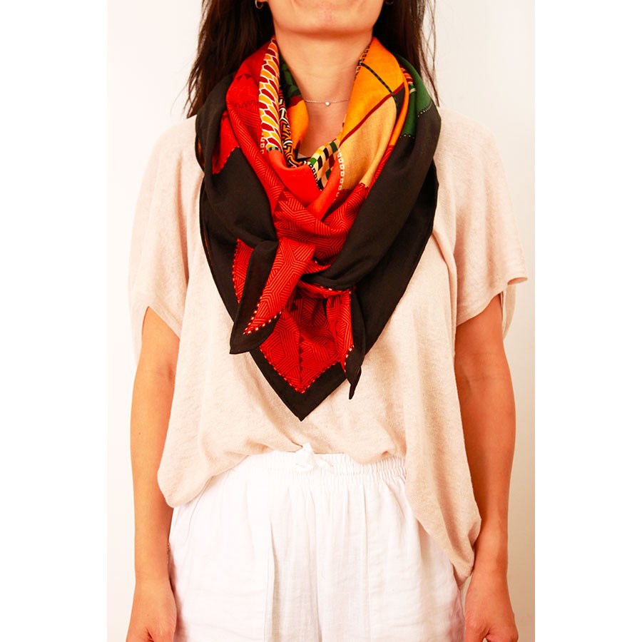 MAISON FANLI Wool & Silk Scarf 110x110cm - Flower Spice
