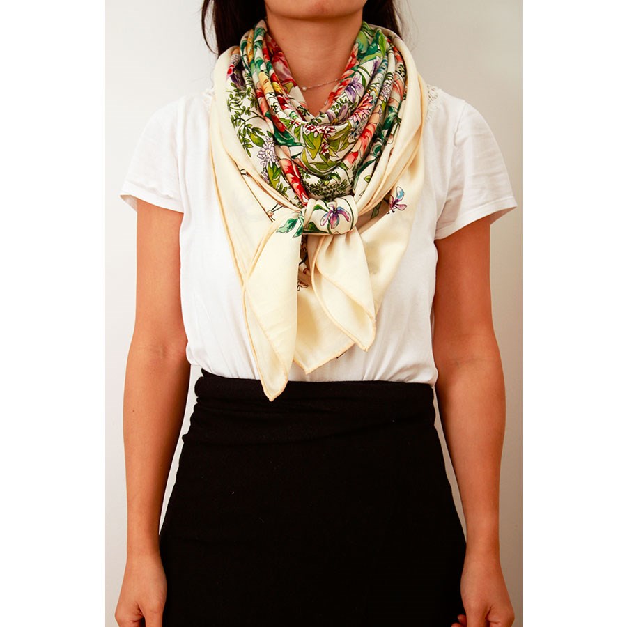 MAISON FANLI Wool & Silk Scarf 110x110cm - Floral Bouquet