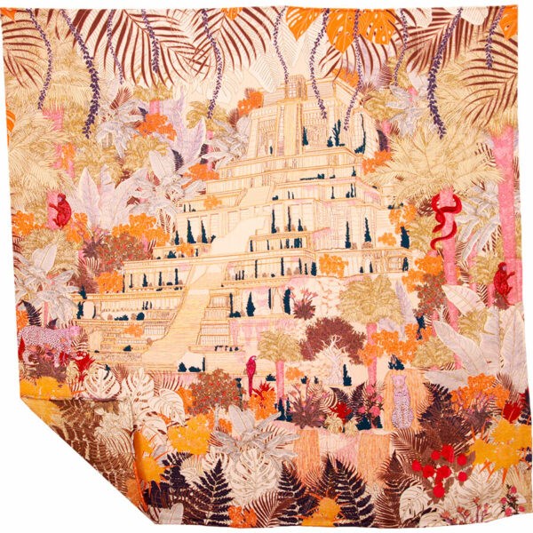 MAISON FANLI Wool & Silk Scarf 110x110cm - Tropical Temple Multicolour