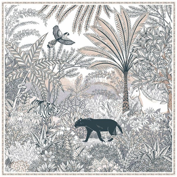 MAISON FANLI Wool & Silk Scarf 110x110cm - Heloise Panther Night Beige