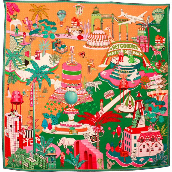 MAISON FANLI Wool & Silk Scarf  110x110 cm - Gateaux Green