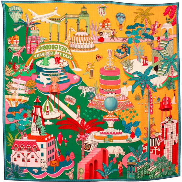MAISON FANLI Wool & Silk Scarf  110x110 cm - Gateaux Green