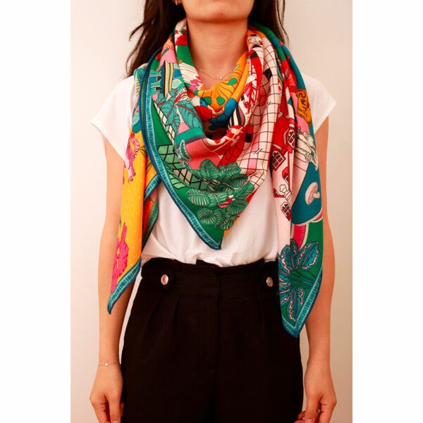 MAISON FANLI Wool & Silk Scarf  110x110 cm - Gateaux Green