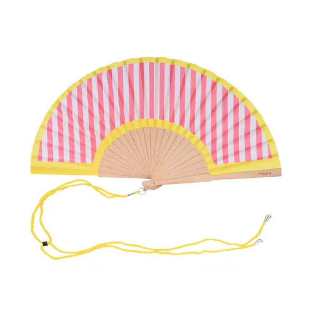 Hand Fan w/Gift Box"Yellow&Pink Stripes"