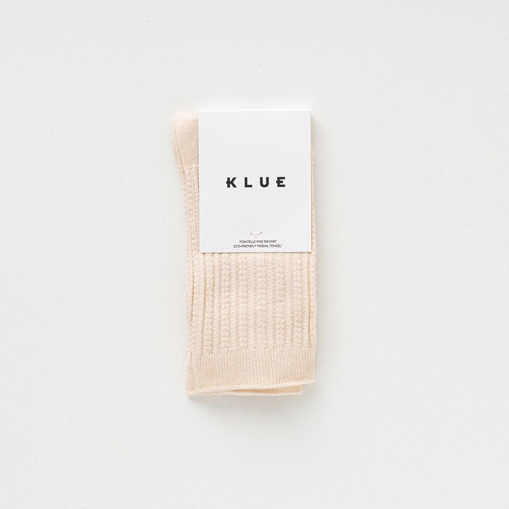 KLUE Pointelle DUST BEIGE Fine Rib Knit Socks- 36-40