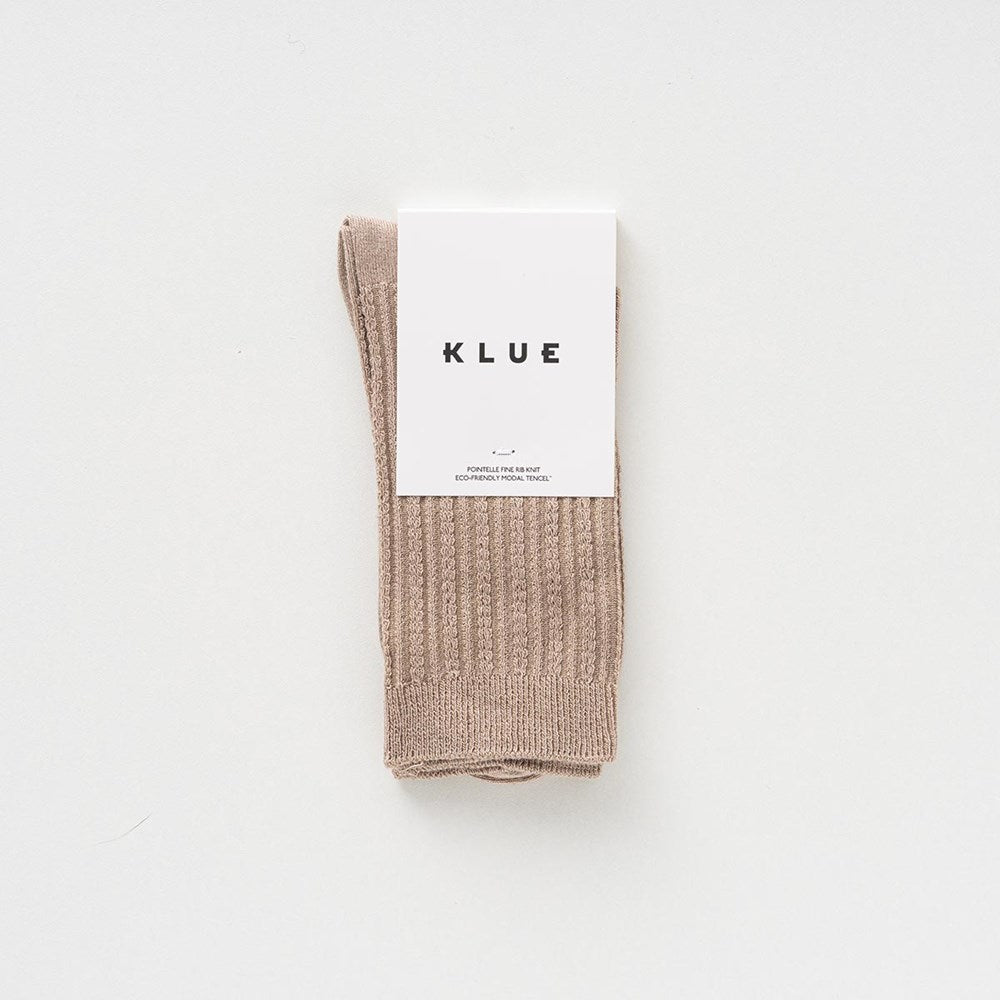 KLUE Pointelle DUST CARAMEL Fine Rib Knit Socks- 36-40