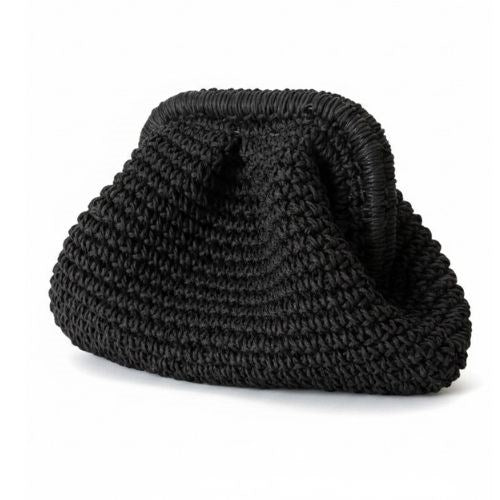 Capri black raffia crochet clutch bag with soft pouch shape