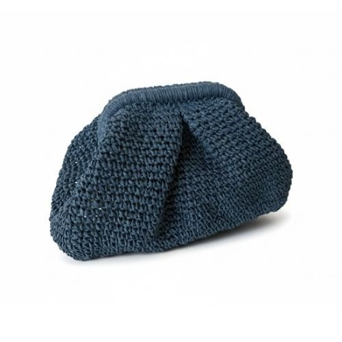 Capri sax blue raffia crochet clutch bag with soft pouch shape