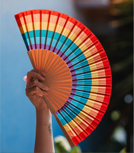 Fisura hand fan shown open with printed design "Rainbow".