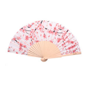 Fisura hand fan shown open with printed Japanese inspired design "Sakura"
