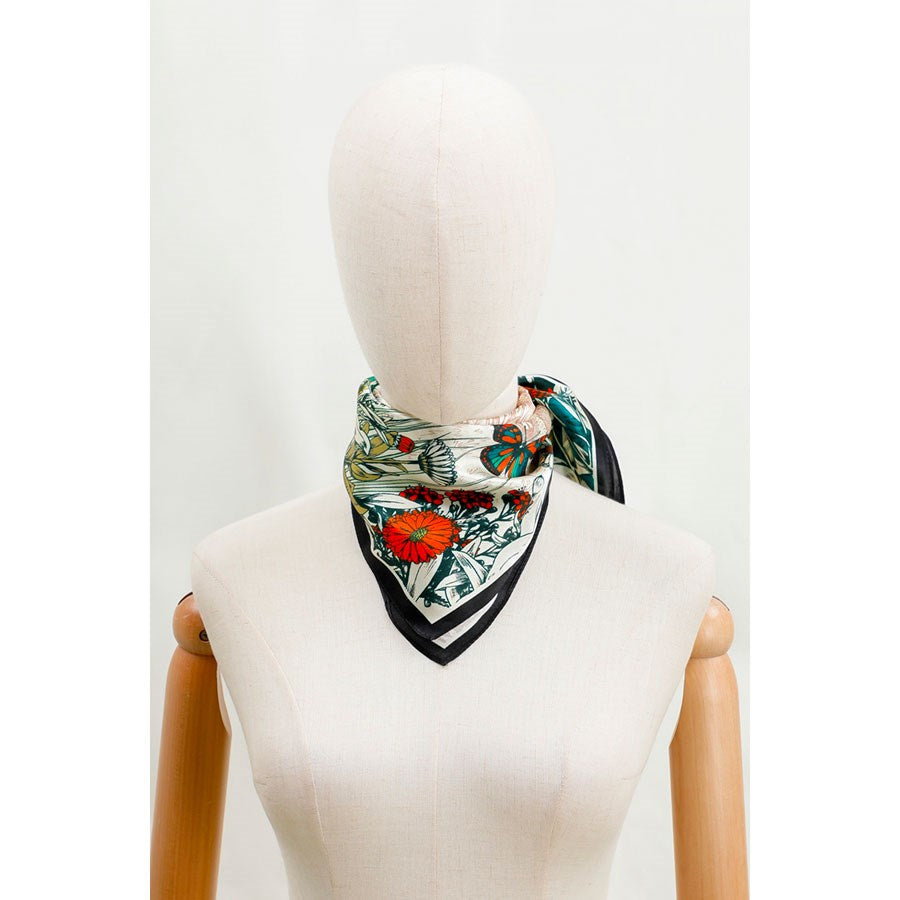 MAISON FANLI Silk Scarf 50×50 - Heloise Pivoines Orange