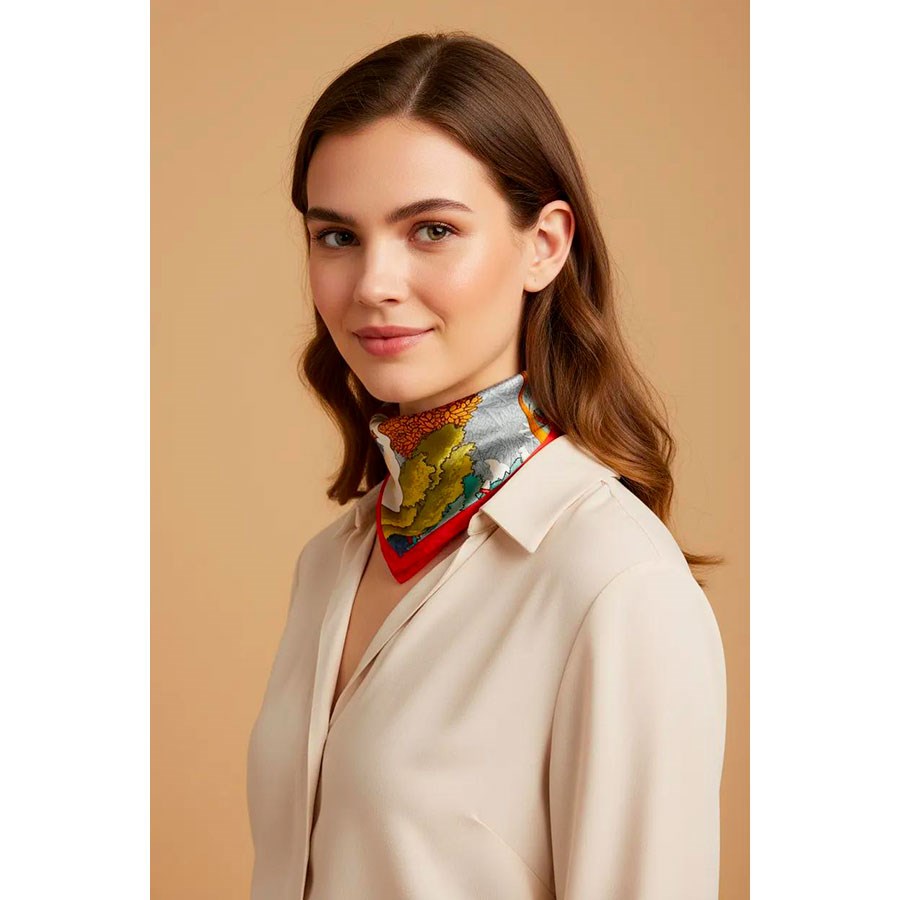 MAISON FANLI Silk Scarf 50x50cm  - Enchanted Horse Red