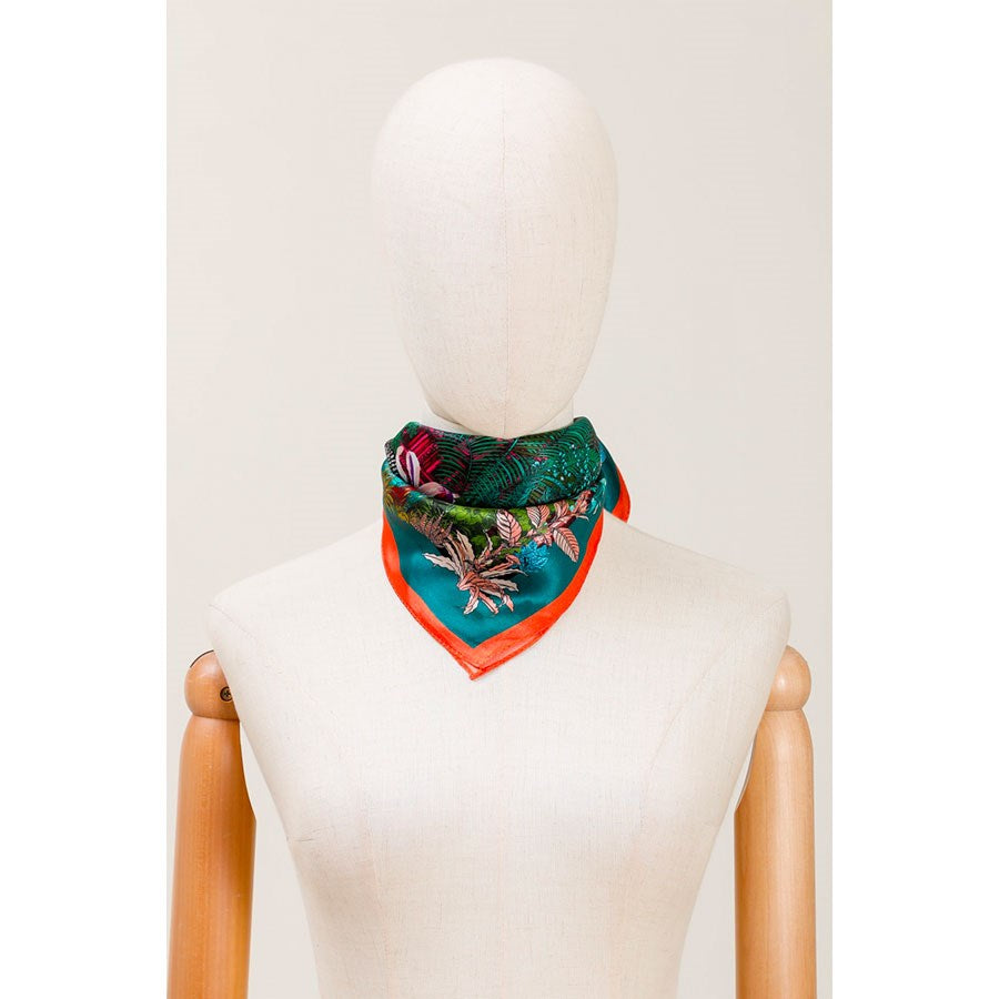 MAISON FANLI Silk Scarf 50×50 - Forgotten Temple Green