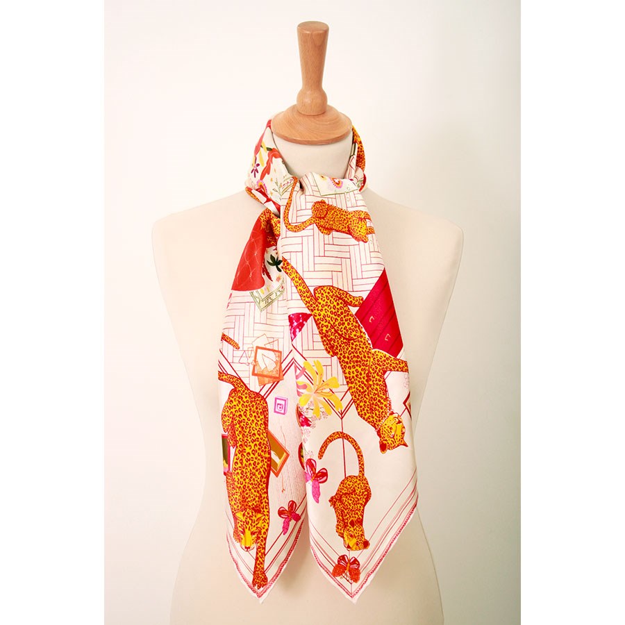 MAISON FANLI Silk Scarf 90x90cm - Boudoir Felin Red