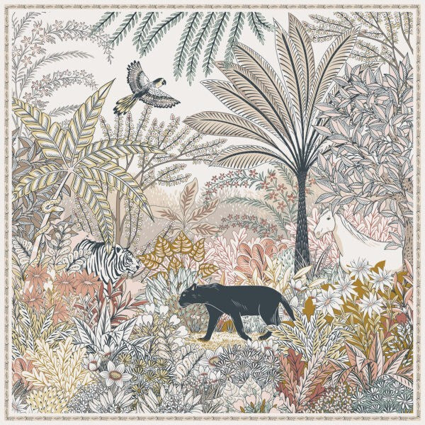 MAISON FANLI Wool & Silk Scarf 110x110cm - Heloise Panther Night Beige
