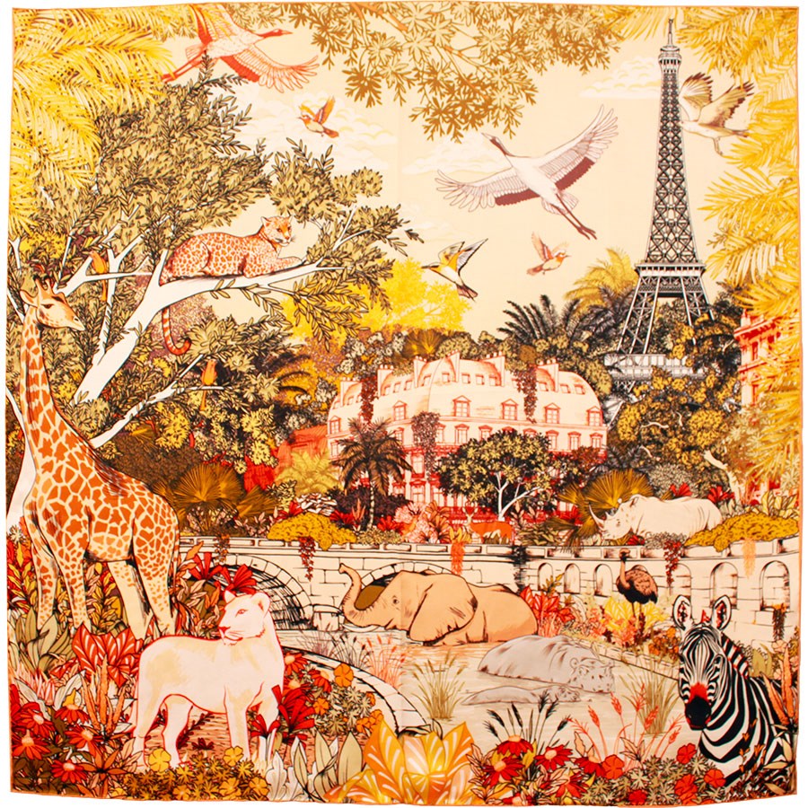 MAISON FANLI Wool & Silk Scarf 110x110cm- Wild Paris Light Green