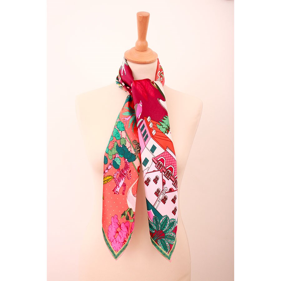 MAISON FANLI Silk Scarf 90x90cm - Gateaux Coral