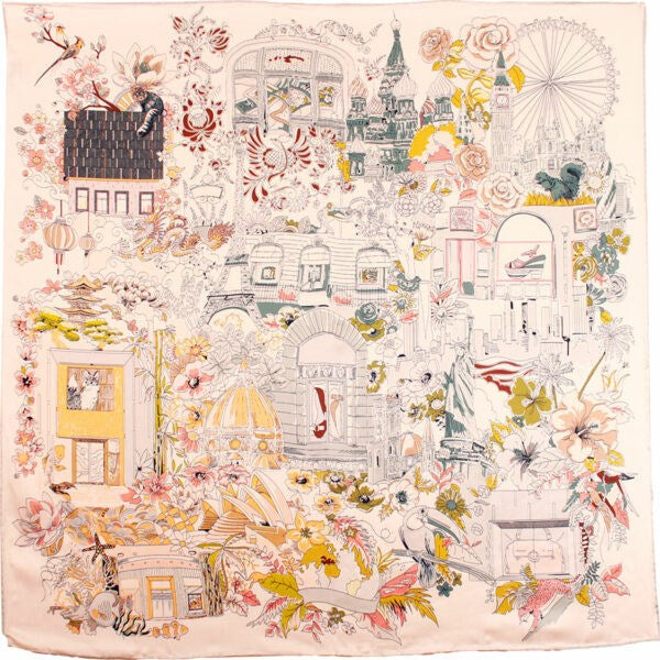 Silk Scarf -Escapade Romantique Silver - 50X50 CM