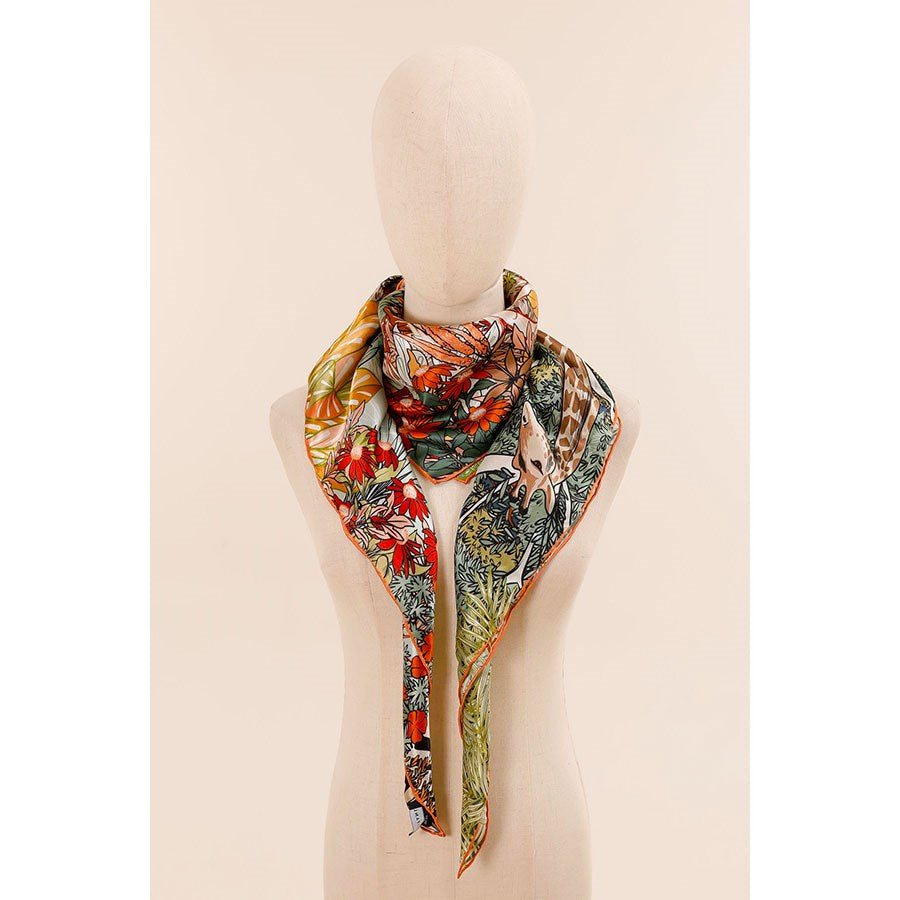 Wool & Silk Scarf- WILD PARIS DARK GREEN - 110X110 CM