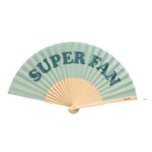 Fisura hand fan shown open with printed design "Super Fan".