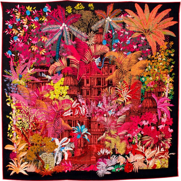 MAISON FANLI Wool & Silk Scarf  110x110cm - Forgotten Temple Green