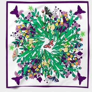 MAISON FANLI Silk Scarf 50x50cm  - Purple Flowers print