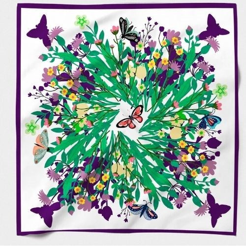 MAISON FANLI Silk Scarf 50x50cm  - Purple Flowers print
