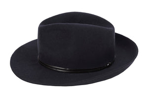 TRAVAUX EN COURS -Felt Fedora Hat Black Leather Strap