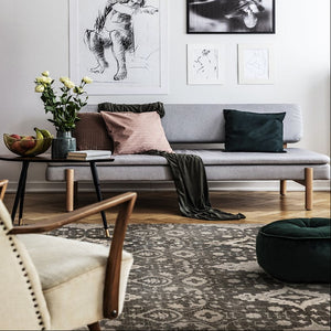 Beija Flor vinyl rug "Barista Winter" placed on the floor in a living room