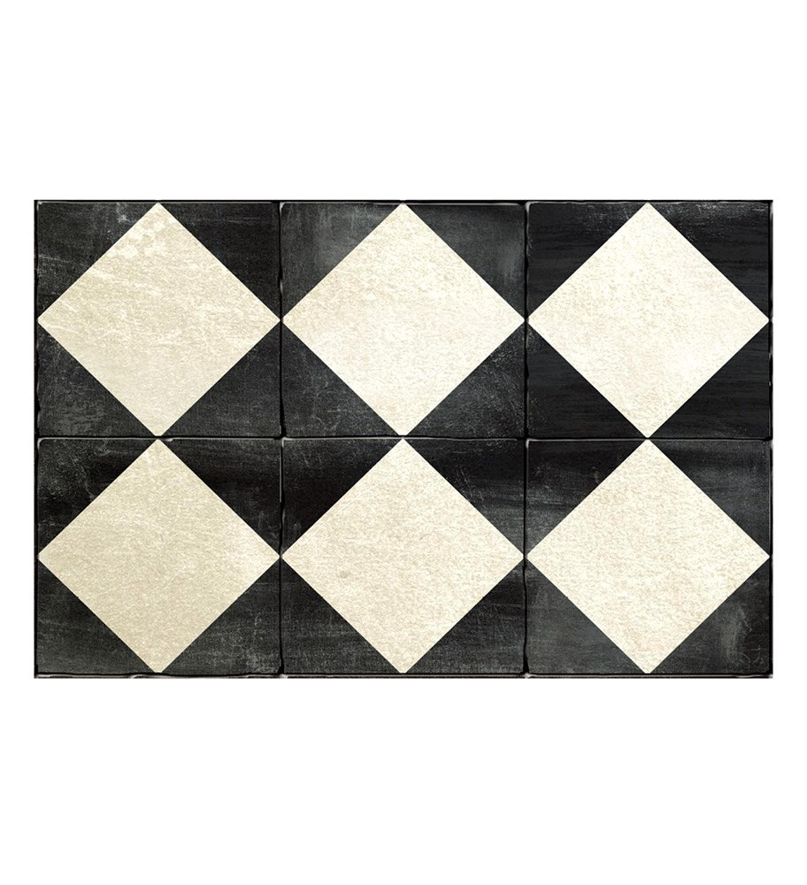 Beija Flor Sofi Black & White Tile Vinyl Mat, Kitchen Runner, 2